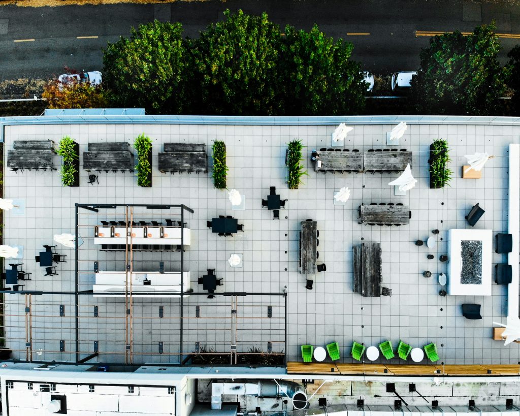 Arial view of local building representing Mountain View property management service.